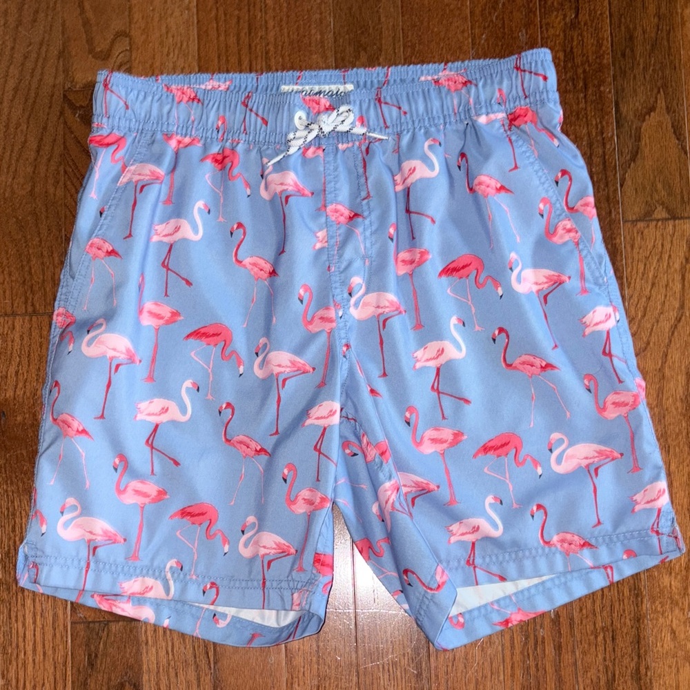 Blue and Pink Flamingo Swim Trunks Size Small